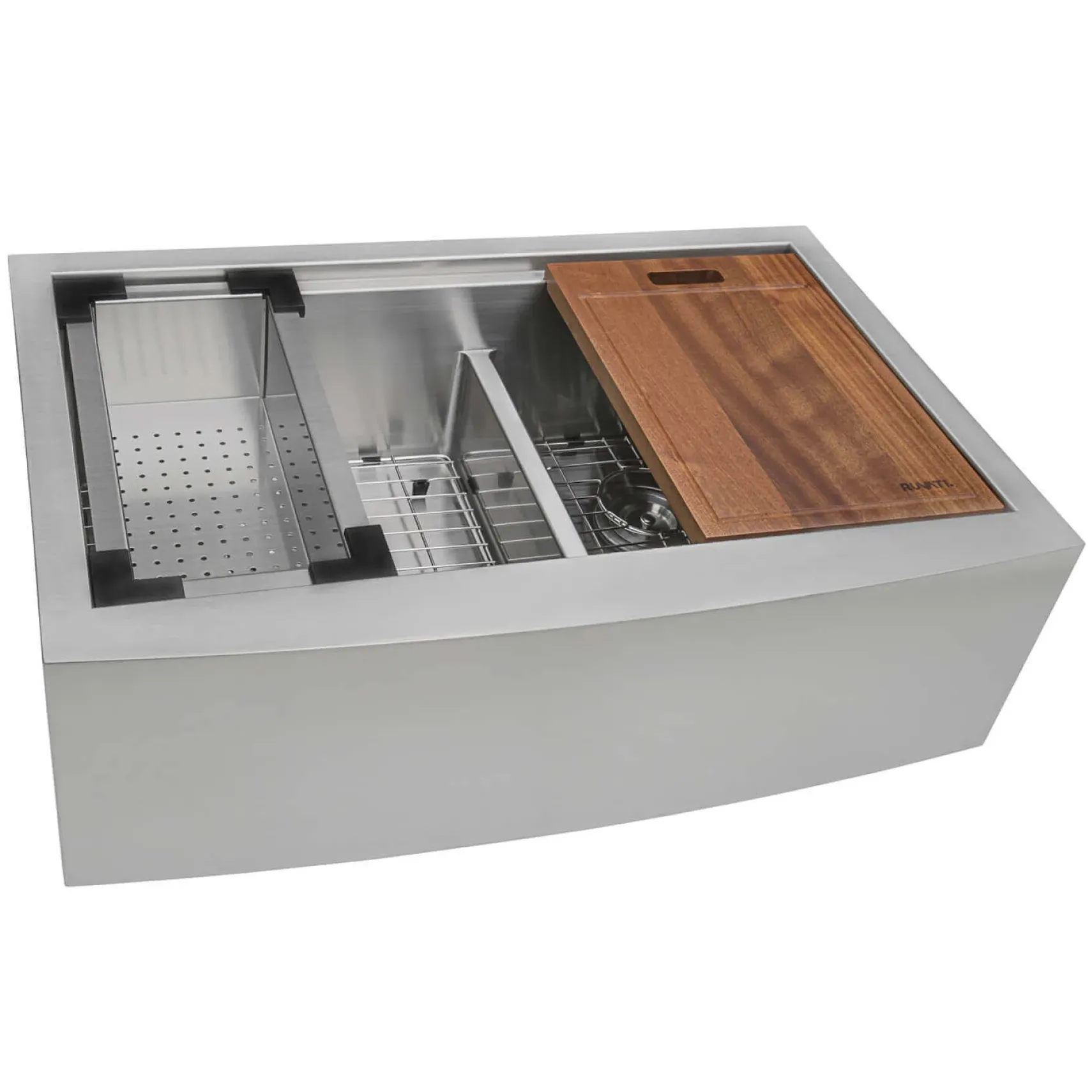 Ruvati Verona 33" Stainless Steel Workstation Apron-front Farmhouse Sink, 60/40 Low Divide Double Bowl, 16 Gauge, RVH9201