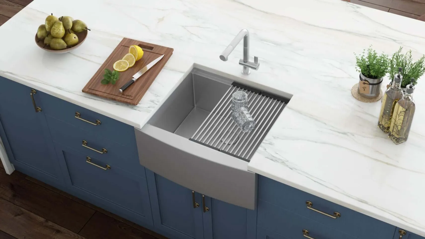 Ruvati Verona 24" Stainless Steel Workstation Apron-front Farmhouse Sink, 16 Gauge, RVH9020