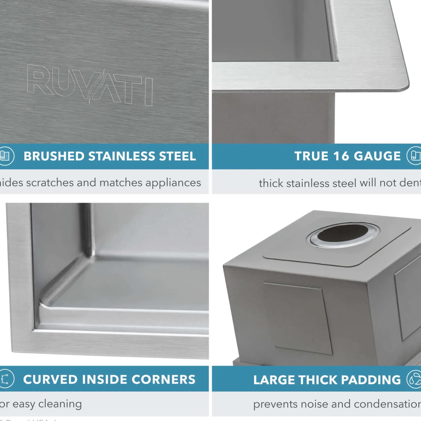 Ruvati Verona 24" Stainless Steel Workstation Apron-front Farmhouse Sink, 16 Gauge, RVH9020