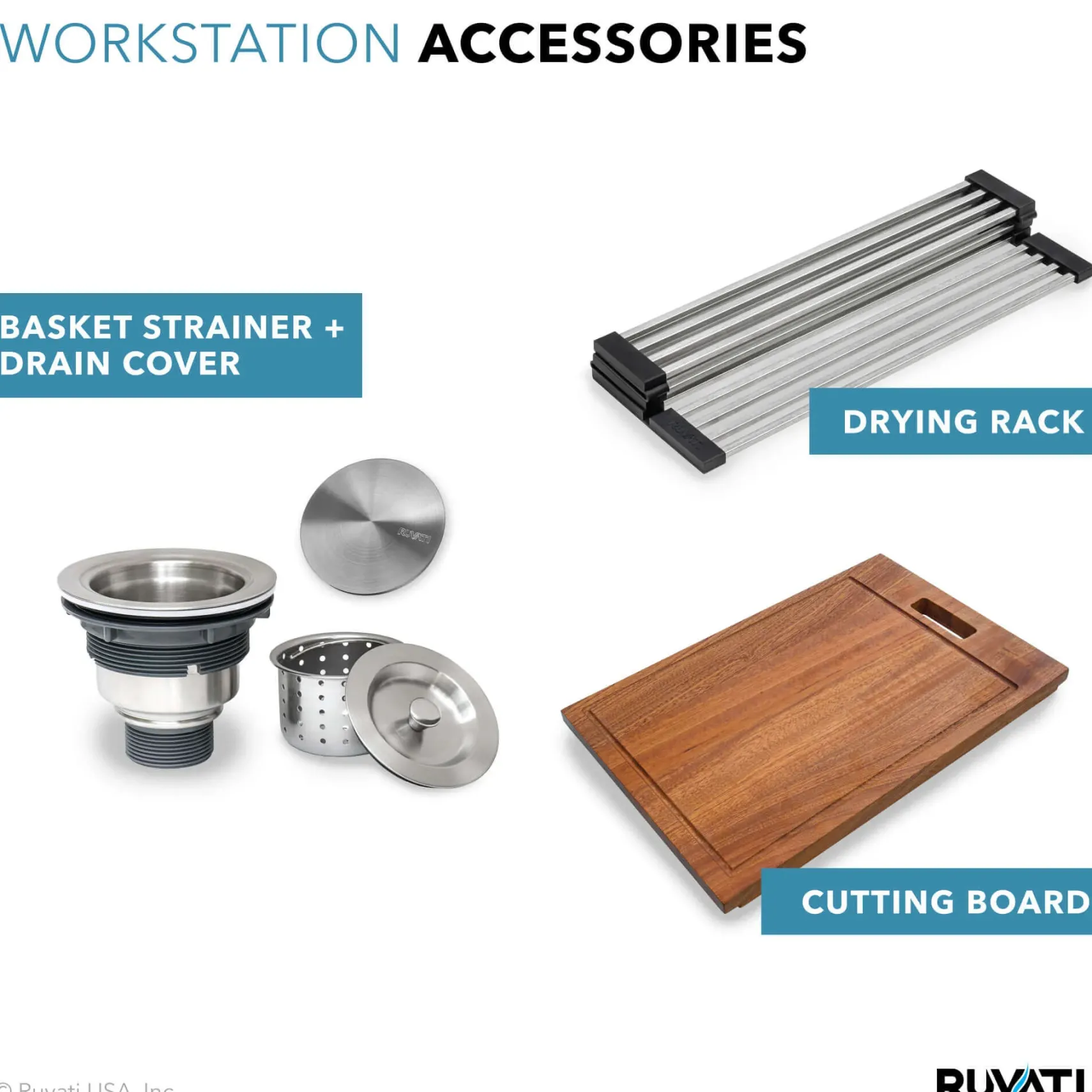Ruvati Verona 24" Stainless Steel Workstation Apron-front Farmhouse Sink, 16 Gauge, RVH9020
