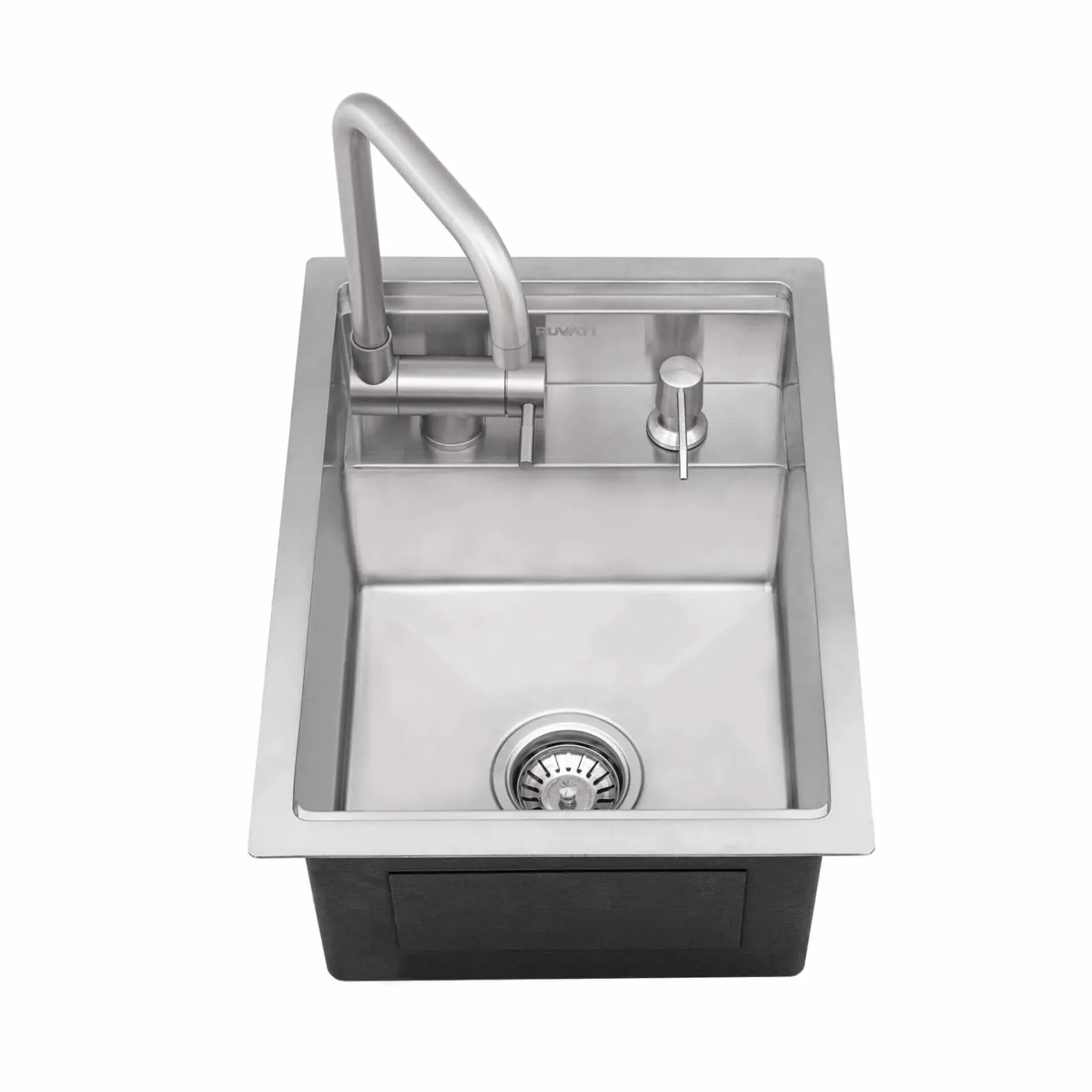 Ruvati Vienna 15" x 20" Stainless Steel RV Sink With Concealed Faucet and Soap DIspenser, 16, RVH8272ST