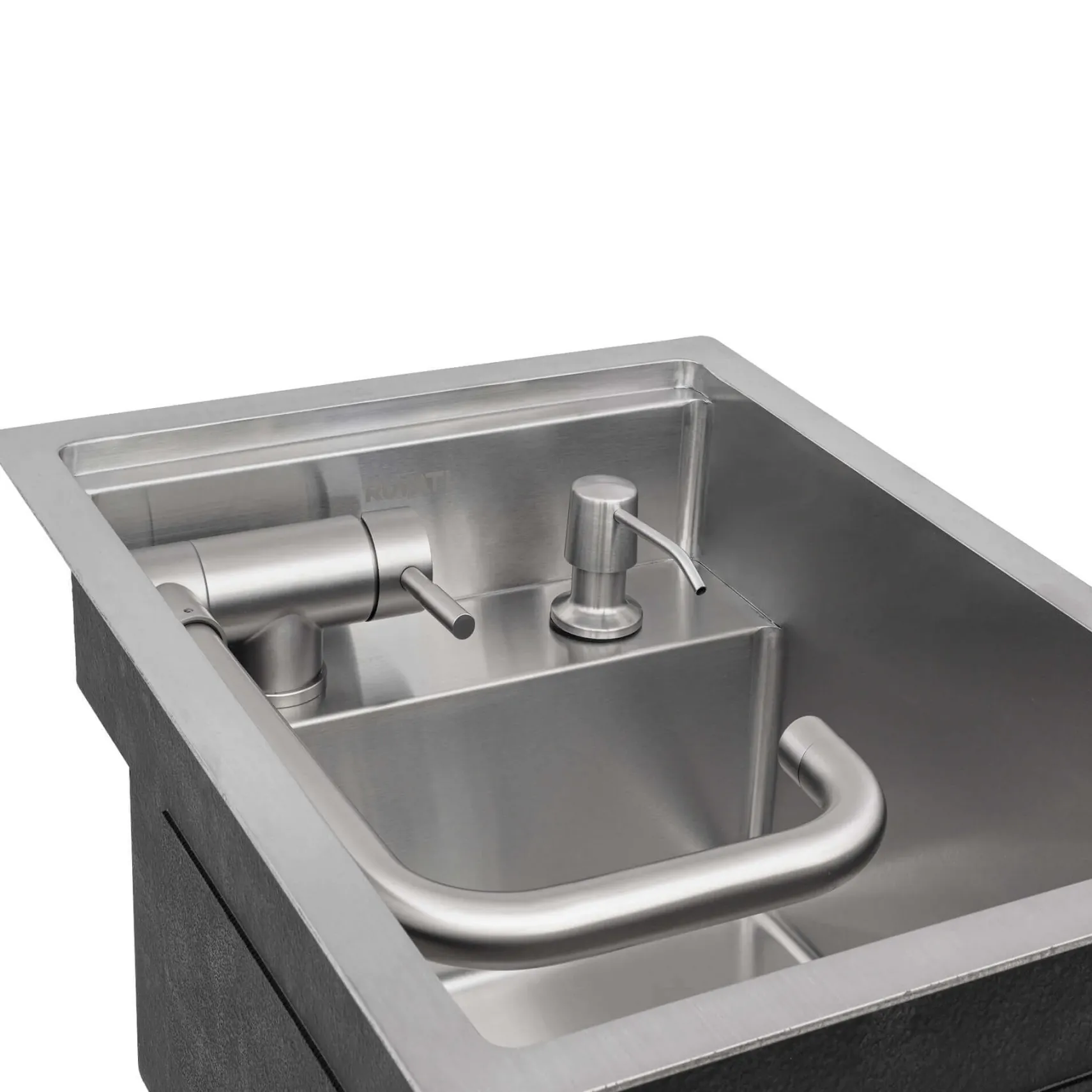 Ruvati Vienna 15" x 20" Stainless Steel RV Sink With Concealed Faucet and Soap DIspenser, 16, RVH8272ST