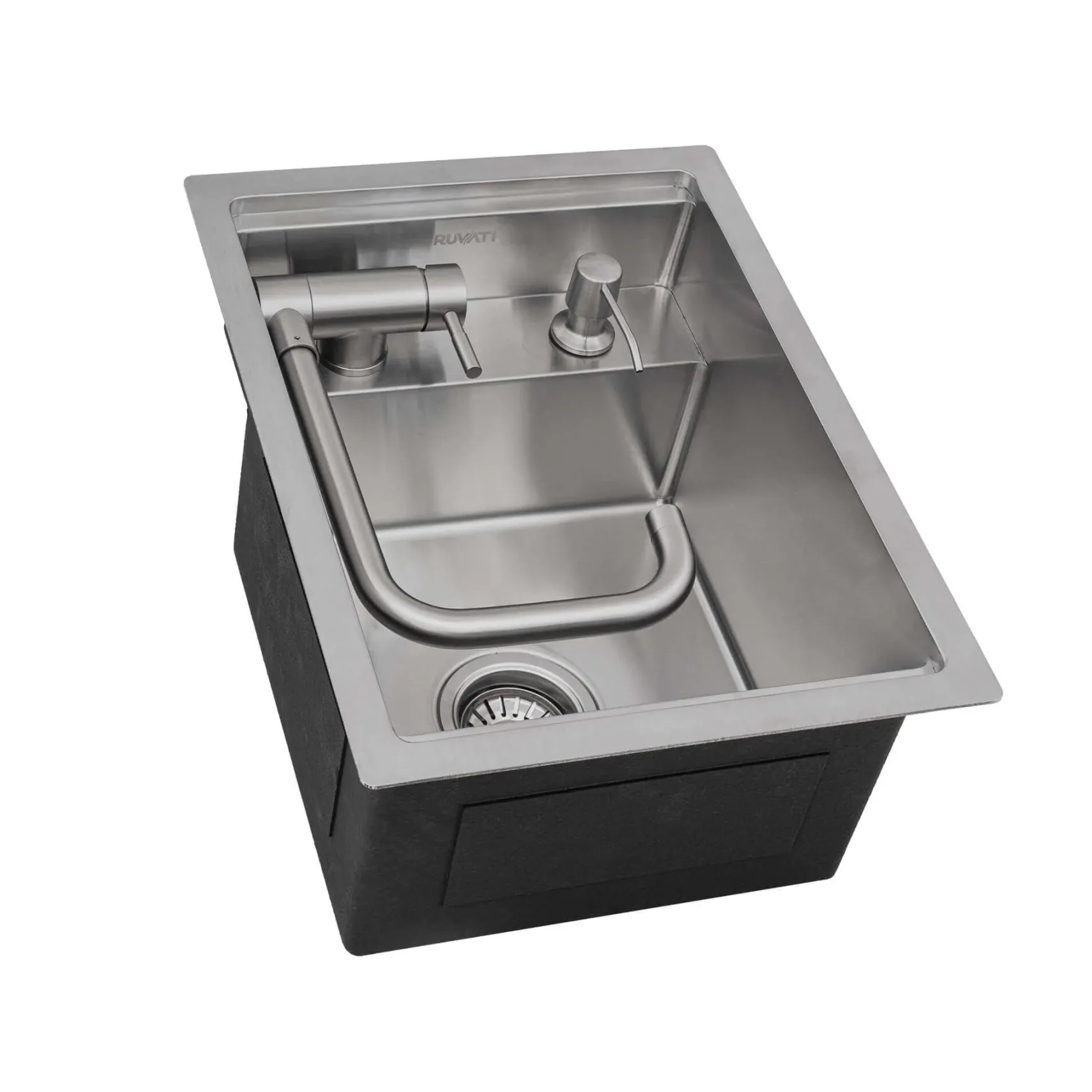 Ruvati Vienna 15" x 20" Stainless Steel RV Sink With Concealed Faucet and Soap DIspenser, 16, RVH8272ST