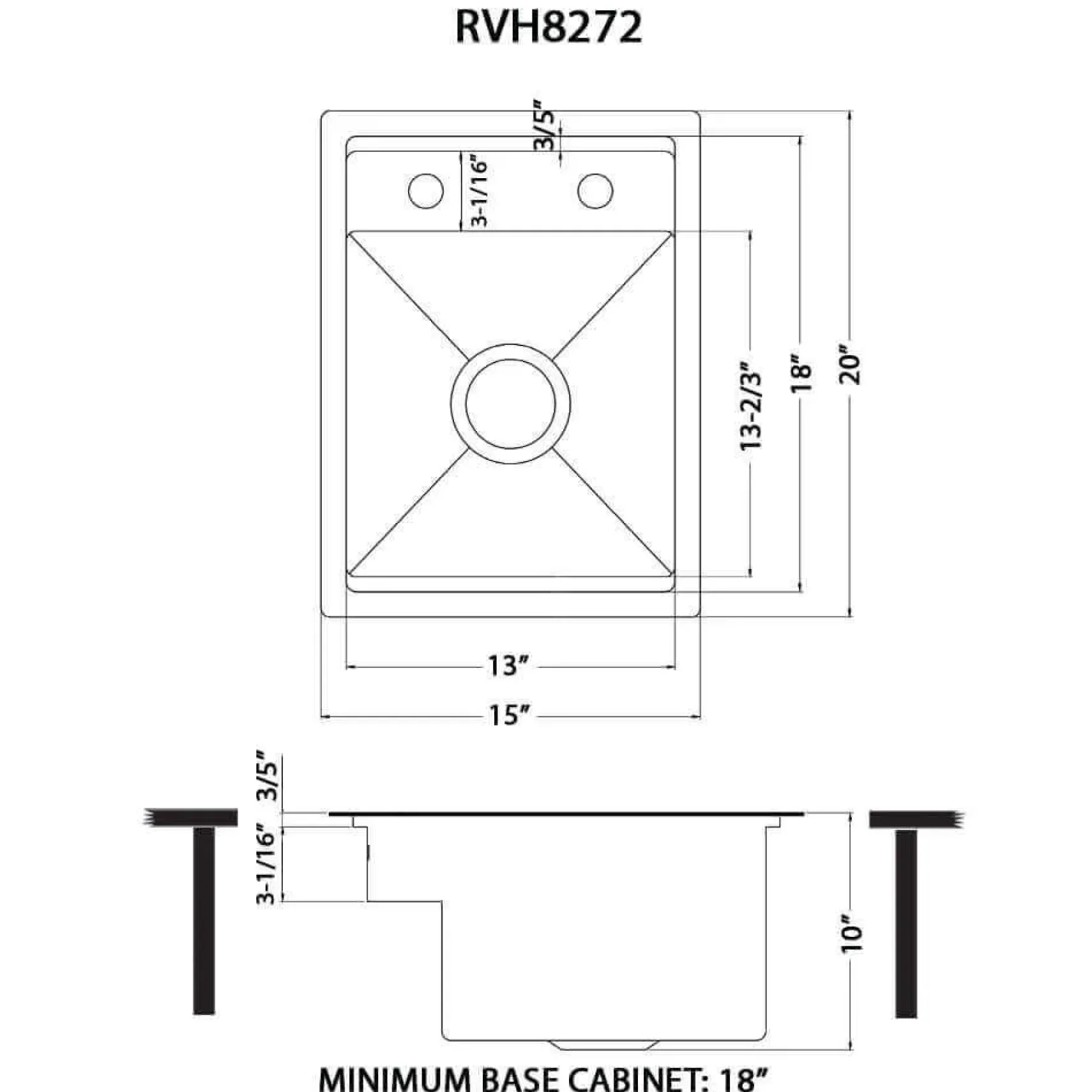 Ruvati Vienna 15" x 20" Stainless Steel RV Sink With Concealed Faucet and Soap DIspenser, 16, RVH8272ST