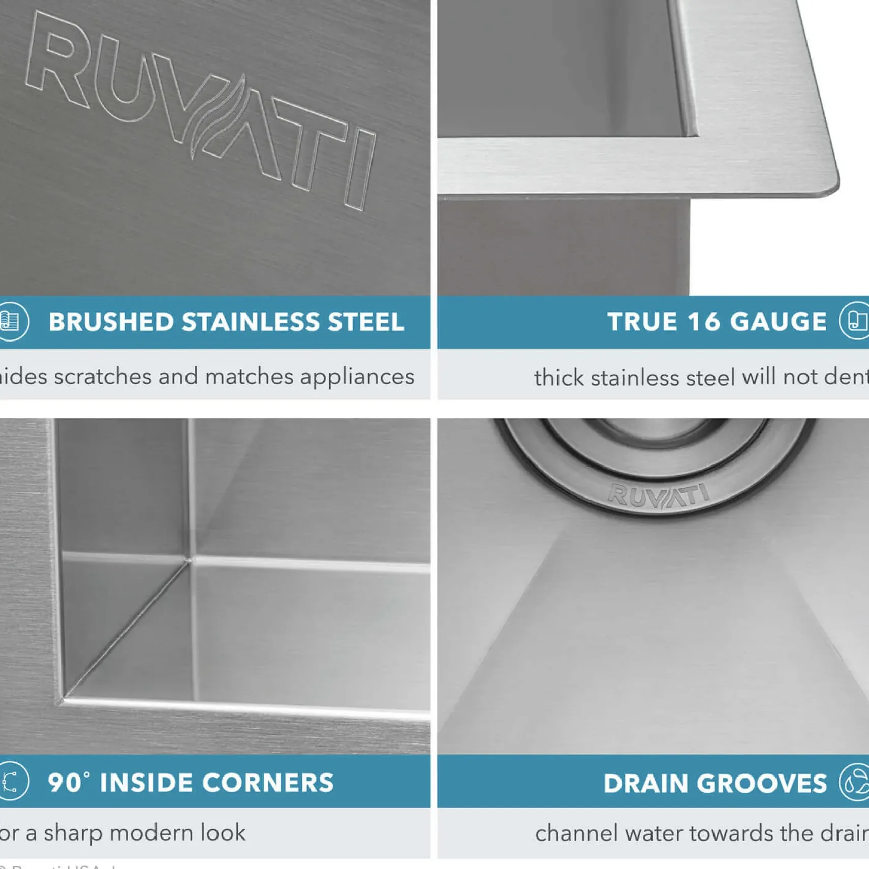 Ruvati 24" x 18" x 13" Deep Laundry Utility Sink Undermount 16 Gauge Stainless Steel, RVU6124