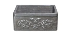 24" Smoke Brown Limestone Farmhouse Kitchen Sink, Floral Carving Front, KF242010-F2-BLN
