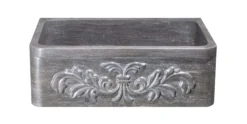 30" Smoke Brown Limestone Farmhouse Kitchen Sink, Floral Carving Front, Single Bowl, KF302010SB-F2-BLN