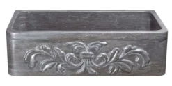 36" Smoke Brown Limestone Farmhouse Kitchen Sink, Floral Carving Front, Single Bowl, KF362010SB-F2-BLN