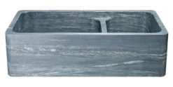 36" Soapstone Farmhouse Sink, 60/40 Double Bowl, Smooth Reversible Apron Front, Charcoal Marquina, KF362010DB-NLP-6040-CMS