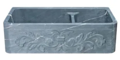 36" Soapstone Farmhouse Sink, 60/40 Double Bowl, Design Apron Front, Charcoal Marquina, KF362010DB-F2-6040-CMS