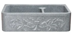 36" Stone 60/40 Double Bowl Farmhouse Kitchen Sink, Design Apron Front, Mercury Granite, Gray, KF362010DB-F2-6040-M