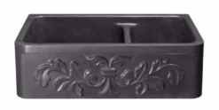 36" Stone 60/40 Double Bowl Farmhouse Kitchen Sink, Design Apron Front, Black Lava, Black, KF362010DB-F2-6040-BL