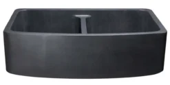 36" Stone 50/50 Double Bowl Farmhouse Kitchen Sink, Curved Reversible Apron Front, Black Lava, Black, KFCF362210DB-NLP-5050-BL