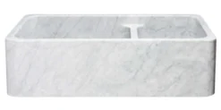 36" Stone 60/40 Double Bowl Farmhouse Kitchen Sink, Smooth Reversible Apron Front, Carrara Marble, White, KF362010DB-NLP-6040-CW