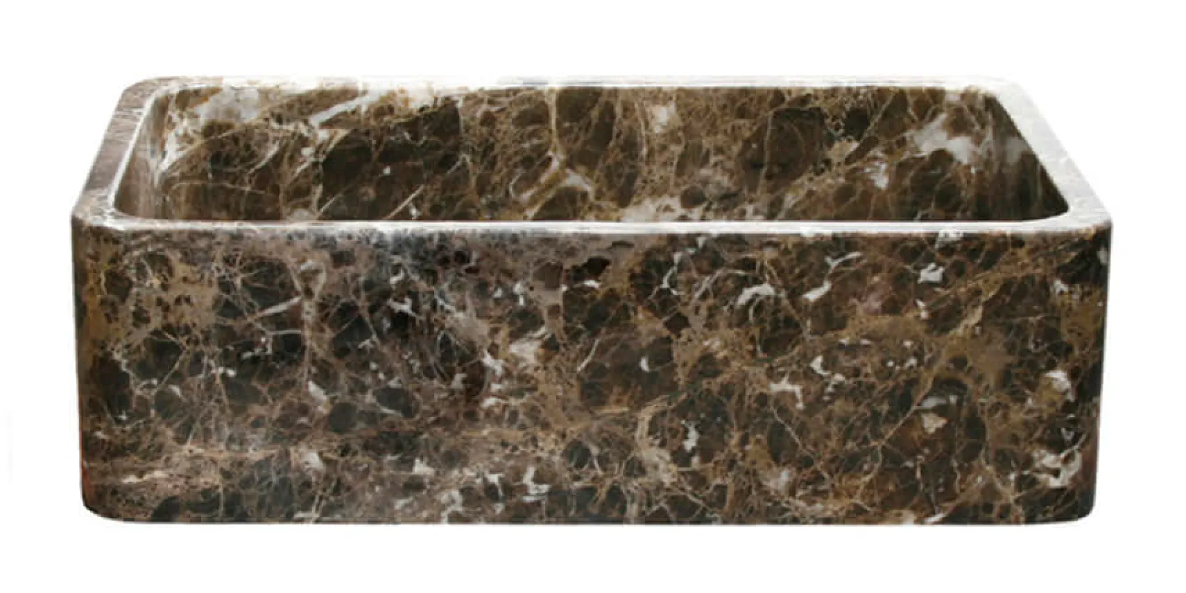 33" Stone Farmhouse Kitchen Sink, Smooth Reversible Apron Front, Emperador Dark Marble, Brown, KF332010SB-NLP-EPD