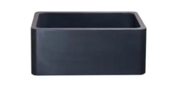 24" Stone Farmhouse Kitchen Sink, Smooth Reversible Apron Front, Black Lava, Black, KF242010-BL