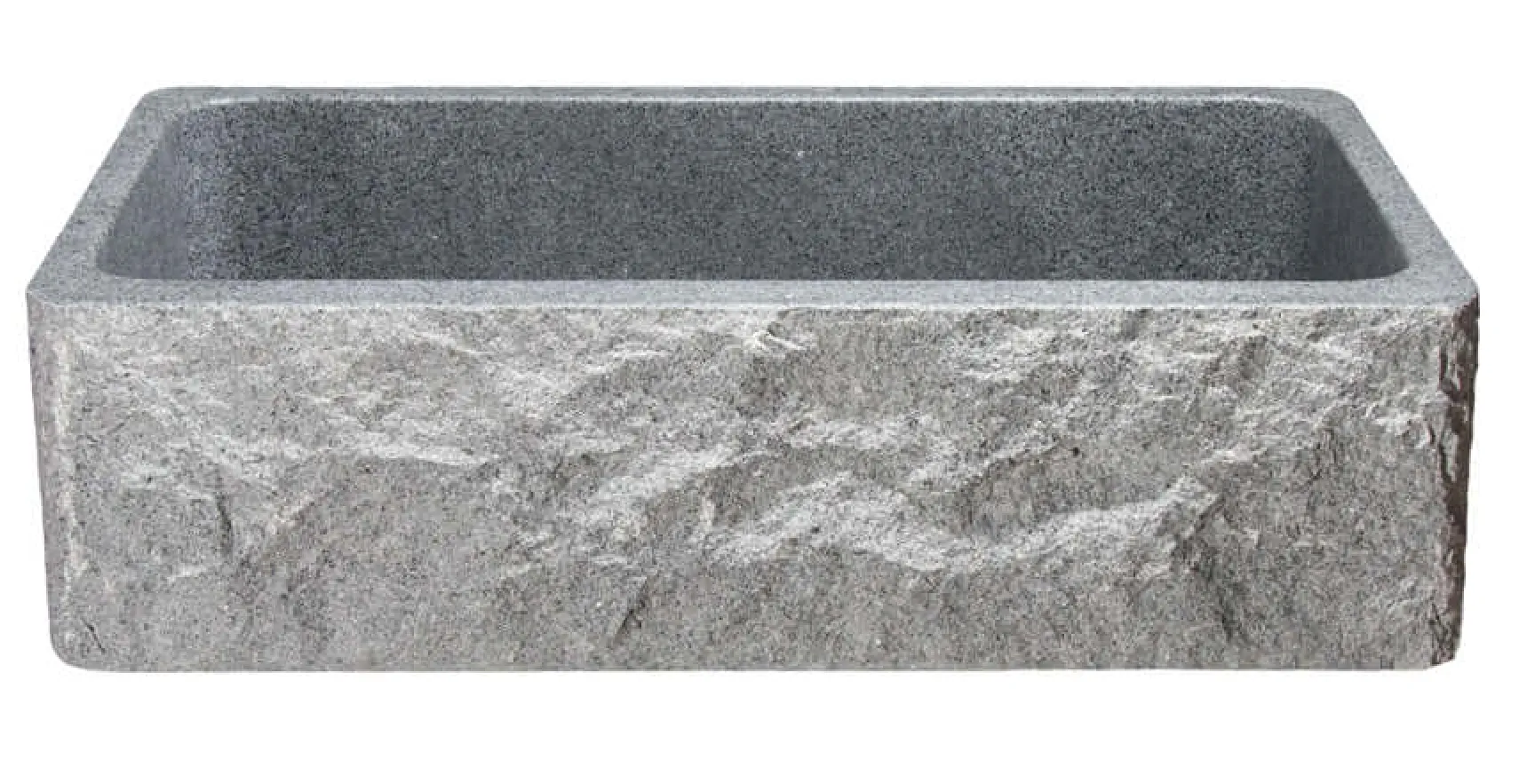 36" Stone Farmhouse Kitchen Sink, Chiseled Apron Front, Mercury Granite, Gray, KF362010SB-BE-M