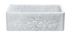 30" Stone Farmhouse Kitchen Sink, Design Apron Front, Carrara Marble, White, KF302010SB-F2-CW