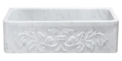 36" Stone Farmhouse Kitchen Sink, Design Apron Front, Carrara Marble, White, KF362010SB-F2-CW
