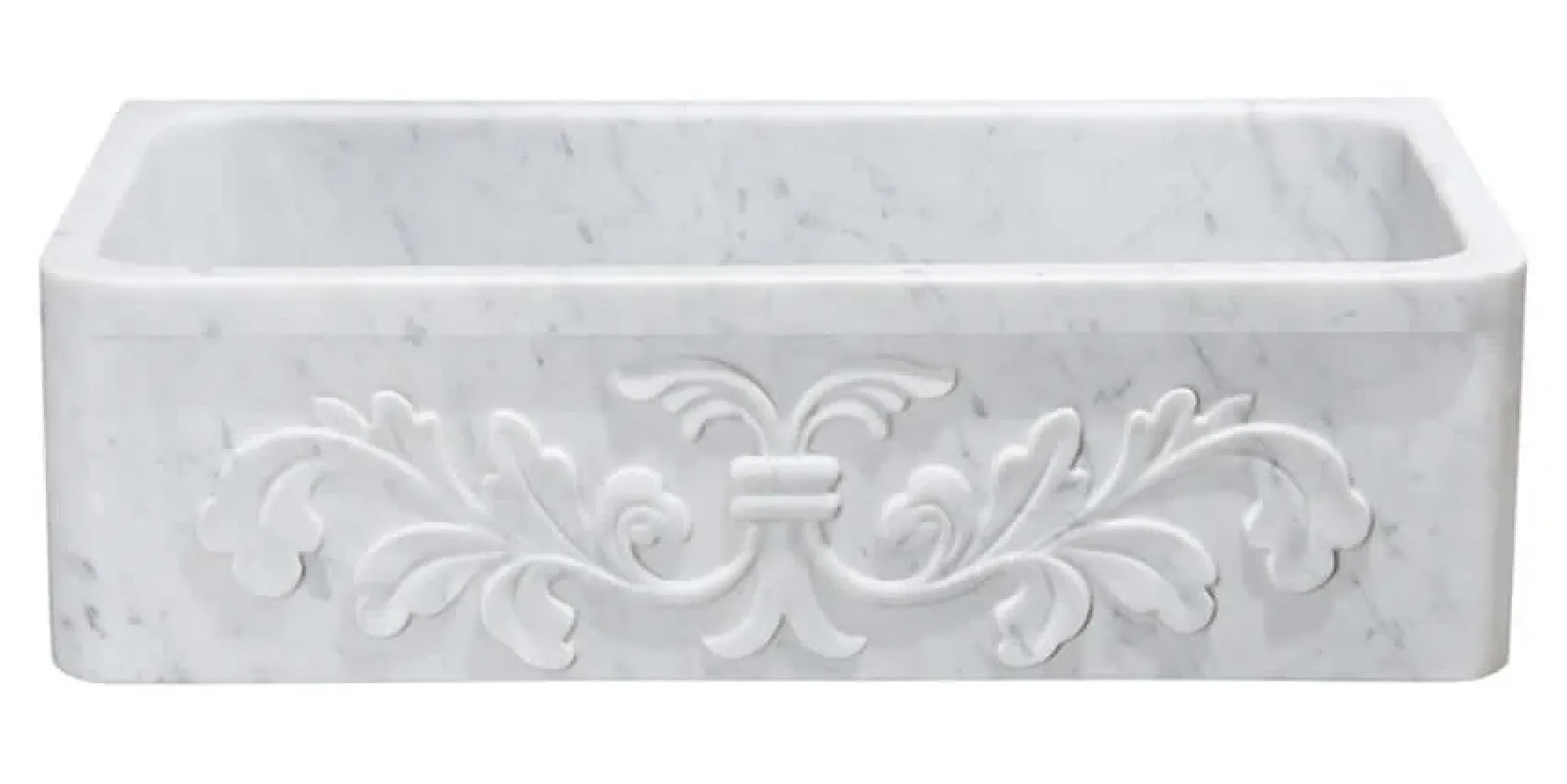 36" Stone Farmhouse Kitchen Sink, Design Apron Front, Carrara Marble, White, KF362010SB-F2-CW