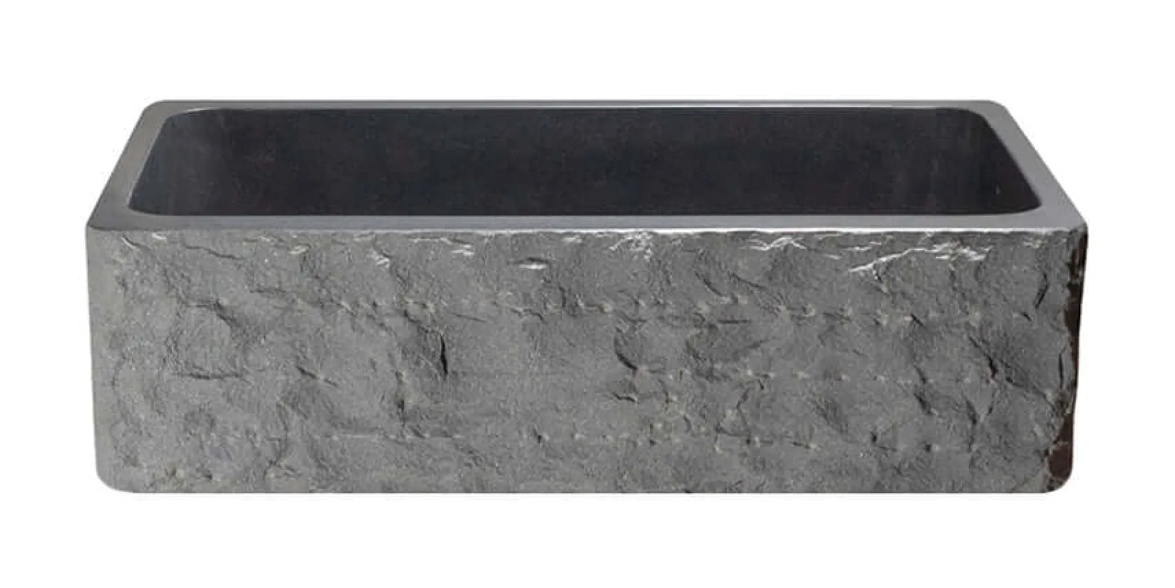 36" Stone Farmhouse Kitchen Sink, Chiseled Apron Front, Black Granite, Black, KF362010SB-BE-BK