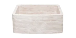 24" Stone Farmhouse Kitchen Sink, Curved Reversible Apron Front, Roma Travertine, Beige, KFCF242110-RT