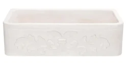 36" Stone Farmhouse Kitchen Sink, Smooth Reversible Floral Carving Apron Front, Crema Lyon Limestone, Beige, KF362010SB-F2-CL