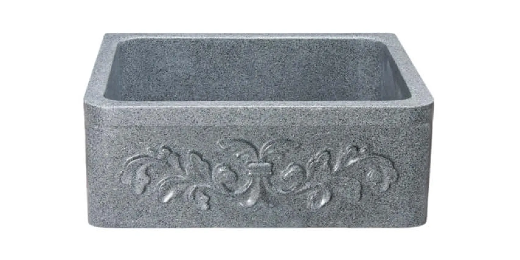 24" Stone Farmhouse Kitchen Sink, Design Apron Front, Mercury Granite, Gray, KF242010-F2-M