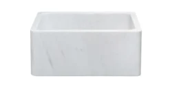 24" Stone Farmhouse Kitchen Sink, Smooth Reversible Apron Front, Carrara Marble, White, KF242010-CW