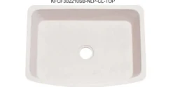 30" Stone Farmhouse Kitchen Sink, Smooth Reversible Curved Apron Front, Crema Lyon Limestone, Beige, KFCF302210SB-NLP-CL