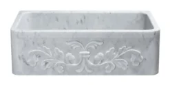 33" Stone Farmhouse Kitchen Sink, Design Apron Front, Carrara Marble, White, KF332010SB-F2-CW