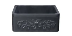 24" Stone Farmhouse Sink, Design Apron Front, Black Lava, Black, KF242010-F2-BL