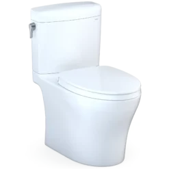 TOTO Aquia IV Cube Two-Piece Elongated Dual Flush 1.28 and 0.9 GPF Universal Height Toilet with CEFIONTECT, WASHLET+ Ready, Cotton White, Vitreous China, MS436124CEMFGN#01