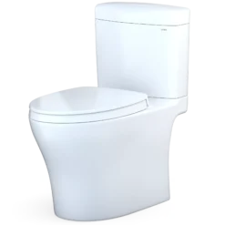 TOTO Aquia IV Cube Two-Piece Elongated Dual Flush 1.28 and 0.9 GPF Universal Height Toilet with CEFIONTECT, WASHLET+ Ready, Cotton White, Vitreous China, MS436124CEMFGN#01
