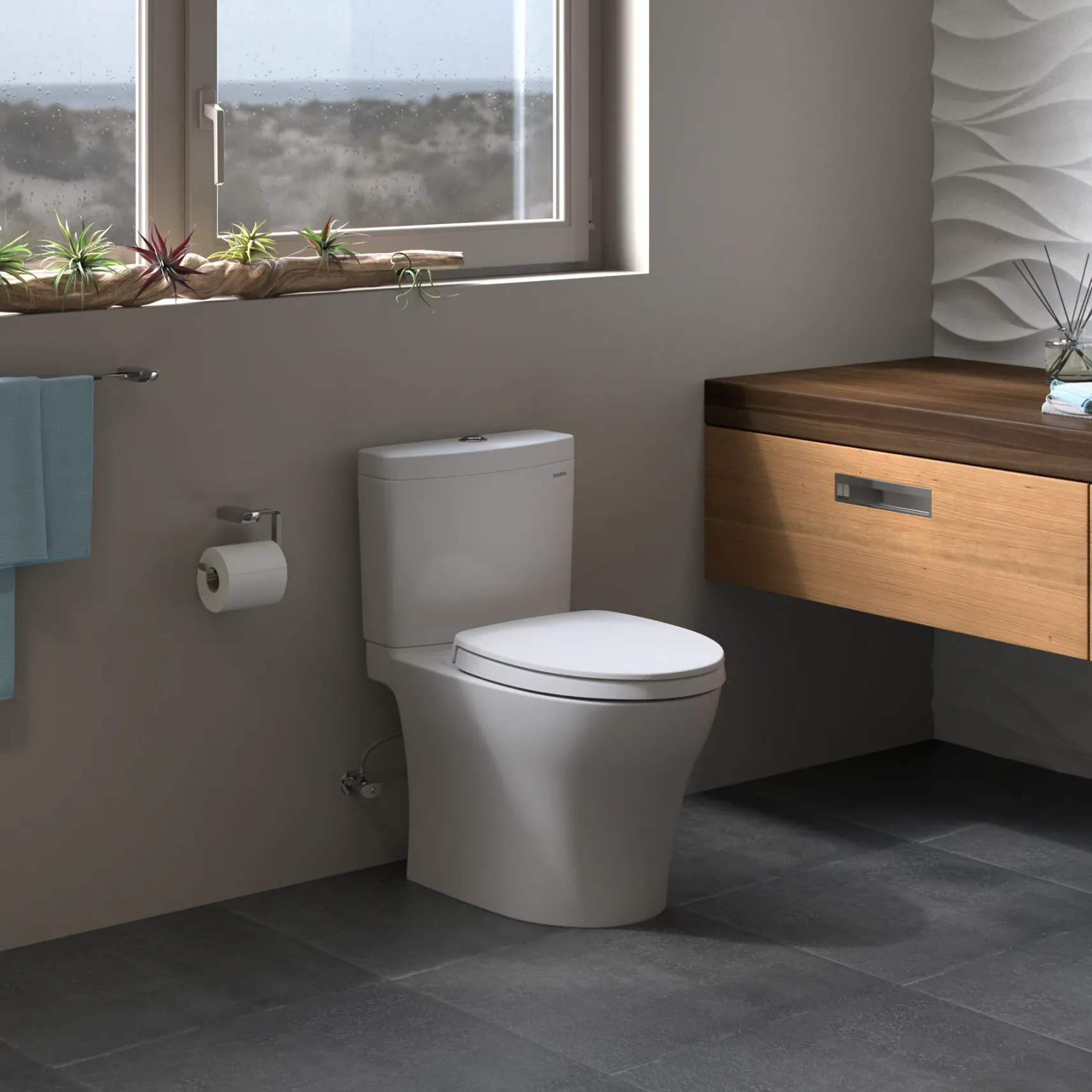 TOTO Aquia IV WASHLET+ Two-Piece Elongated Dual Flush 1.28 and 0.9 GPF Toilet with CEFIONTECT, Bone, Vitreous China, MS446124CEMGN#03