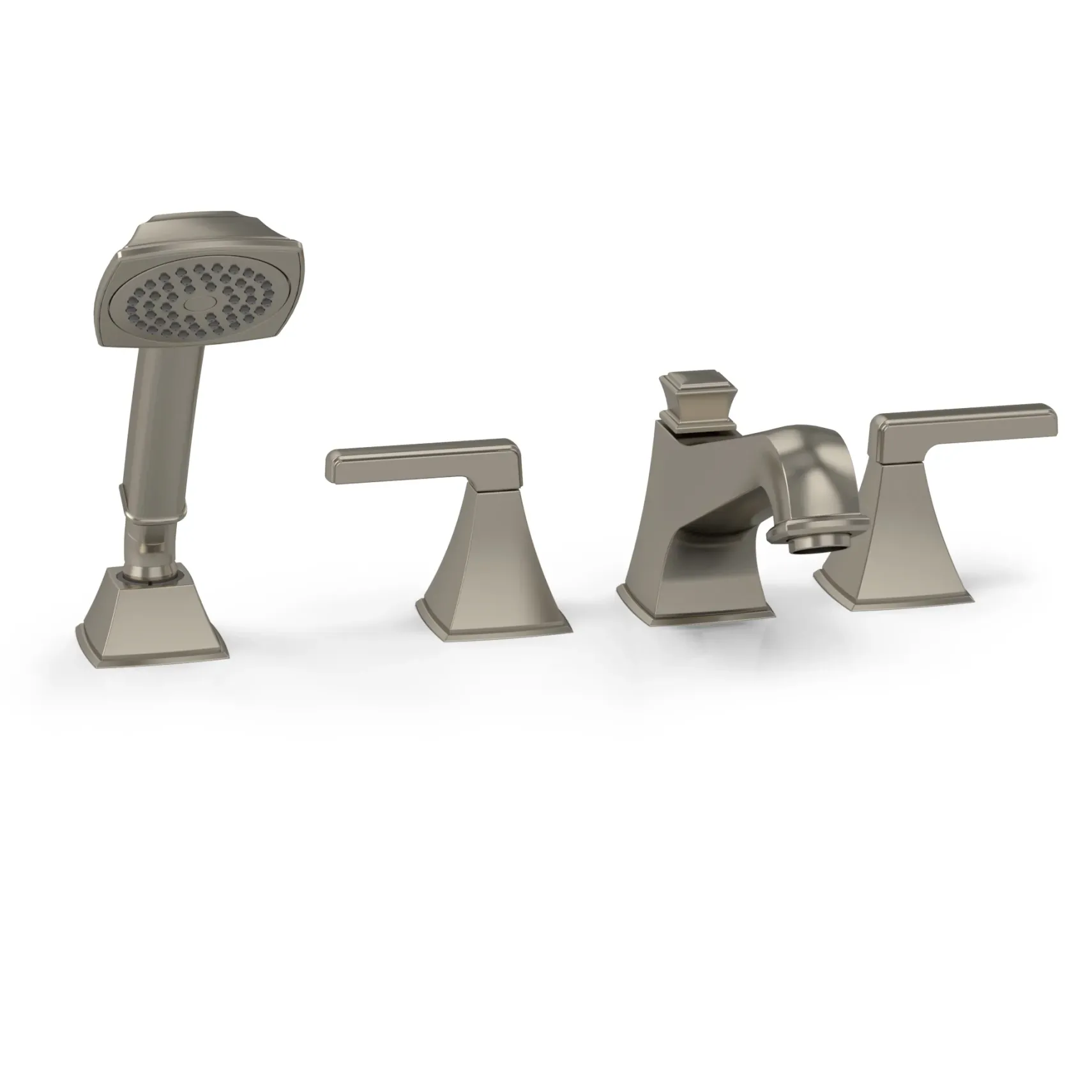 TOTO Connelly Two Handle Deck-Mount Roman Tub Filler Trim with Hand Shower, Brushed Nickel, Brass, TB221S#BN