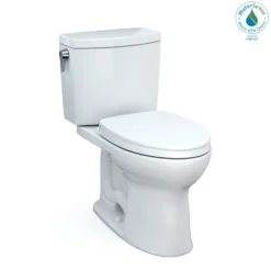 TOTO Drake II 1G Two-Piece Elongated 1.0 GPF Universal Height Toilet with CEFIONTECT and SS124 SoftClose Seat, WASHLET+ Ready, Cotton White, Vitreous China|Plastic, MS454124CUFG#01