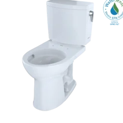 TOTO Drake II 1G Two-Piece Round 1.0 GPF Universal Height Toilet with CEFIONTECT and Right-Hand Trip Lever, Cotton White, Vitreous China, CST453CUFRG#01