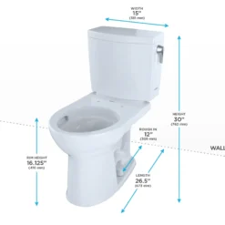 TOTO Drake II 1G Two-Piece Round 1.0 GPF Universal Height Toilet with CEFIONTECT and Right-Hand Trip Lever, Cotton White, Vitreous China, CST453CUFRG#01