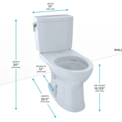 TOTO Drake II 1G Two-Piece Elongated 1.0 GPF Universal Height Toilet with CEFIONTECT, Cotton White, Vitreous China, CST454CUFG#01