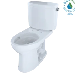 TOTO Drake II Two-Piece Elongated 1.28 GPF Universal Height Toilet with CEFIONTECT and Right-Hand Trip Lever, Cotton White, Vitreous China, CST454CEFRG#01