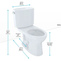 TOTO Drake II Two-Piece Elongated 1.28 GPF Universal Height Toilet with CEFIONTECT, Cotton White, Vitreous China, CST454CEFG#01