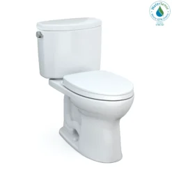 TOTO Drake II Two-Piece Elongated 1.28 GPF Universal Height Toilet with CEFIONTECT and SS124 SoftClose Seat, WASHLET+ Ready, Cotton White, Vitreous China|Plastic, MS454124CEFG#01