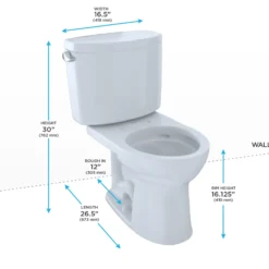 TOTO Drake II Two-Piece Round 1.28 GPF Universal Height Toilet with CEFIONTECT, Cotton White, Vitreous China, CST453CEFG#01