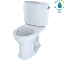 TOTO Drake II Two-Piece Round 1.28 GPF Universal Height Toilet with CEFIONTECT and Right-Hand Trip Lever, Cotton White, Vitreous China, CST453CEFRG#01