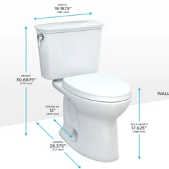 TOTO Drake Transitional Two-Piece Elongated 1.28 GPF Universal Height TORNADO FLUSH Toilet with CEFIONTECT and SoftClose Seat, WASHLET+ Ready, Cotton White, Vitreous China, MS786124CEFG#01