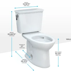 TOTO Drake Transitional Two-Piece Elongated 1.28 GPF Universal Height TORNADO FLUSH Toilet with CEFIONTECT, Cotton White, Vitreous China, CST786CEFG#01