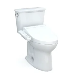 TOTO Drake Transitional WASHLET+ Two-Piece Elongated 1.28 GPF Universal Height TORNADO FLUSH Toilet with C2 Bidet Seat, Cotton White, Vitreous China, MW7863074CEFG#01