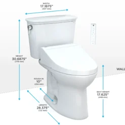 TOTO Drake Transitional WASHLET+ Two-Piece Elongated 1.28 GPF Universal Height TORNADO FLUSH Toilet with C5 Bidet Seat, Cotton White, Vitreous China, MW7863084CEFG.10#01