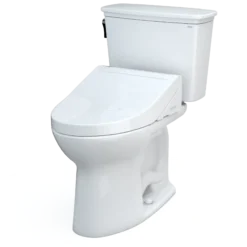TOTO Drake Transitional WASHLET+ Two-Piece Elongated 1.28 GPF Universal Height TORNADO FLUSH Toilet with C5 Bidet Seat, Cotton White, Vitreous China, MW7863084CEFG.10#01